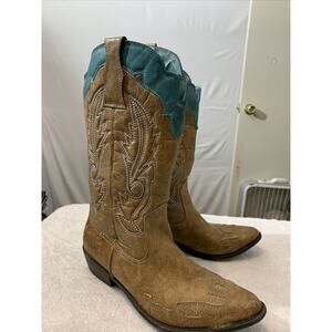 coconuts by matisse boots Cimmaron Size 7.5 Cowboy Boots Tan And Aqua Blue